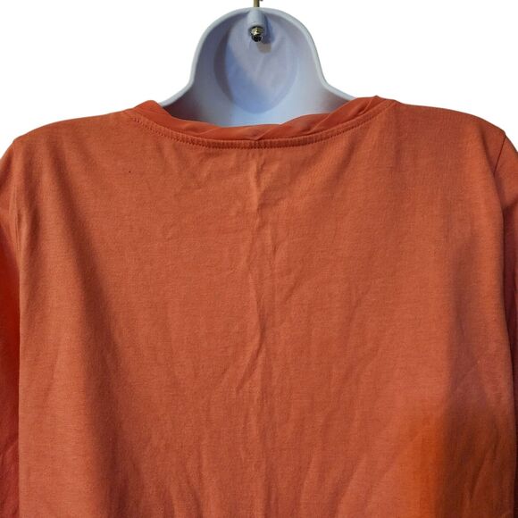 Christopher & Banks Womens 3/4 Sleeve Basic Tee Size PM Orange Pleated Neckline - Picture 9 of 10